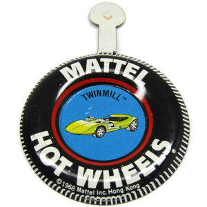 1968 Mattel Hot Wheels Car Redline TWINMILL Metal Tab Vintage Button Badge Pin